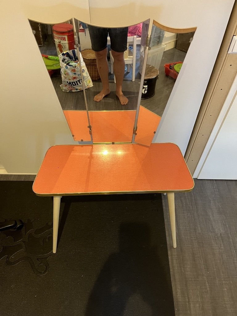 retro kaptafel met spiegel, Ophalen, Gebruikt, 100 tot 150 cm, 50 tot 100 cm