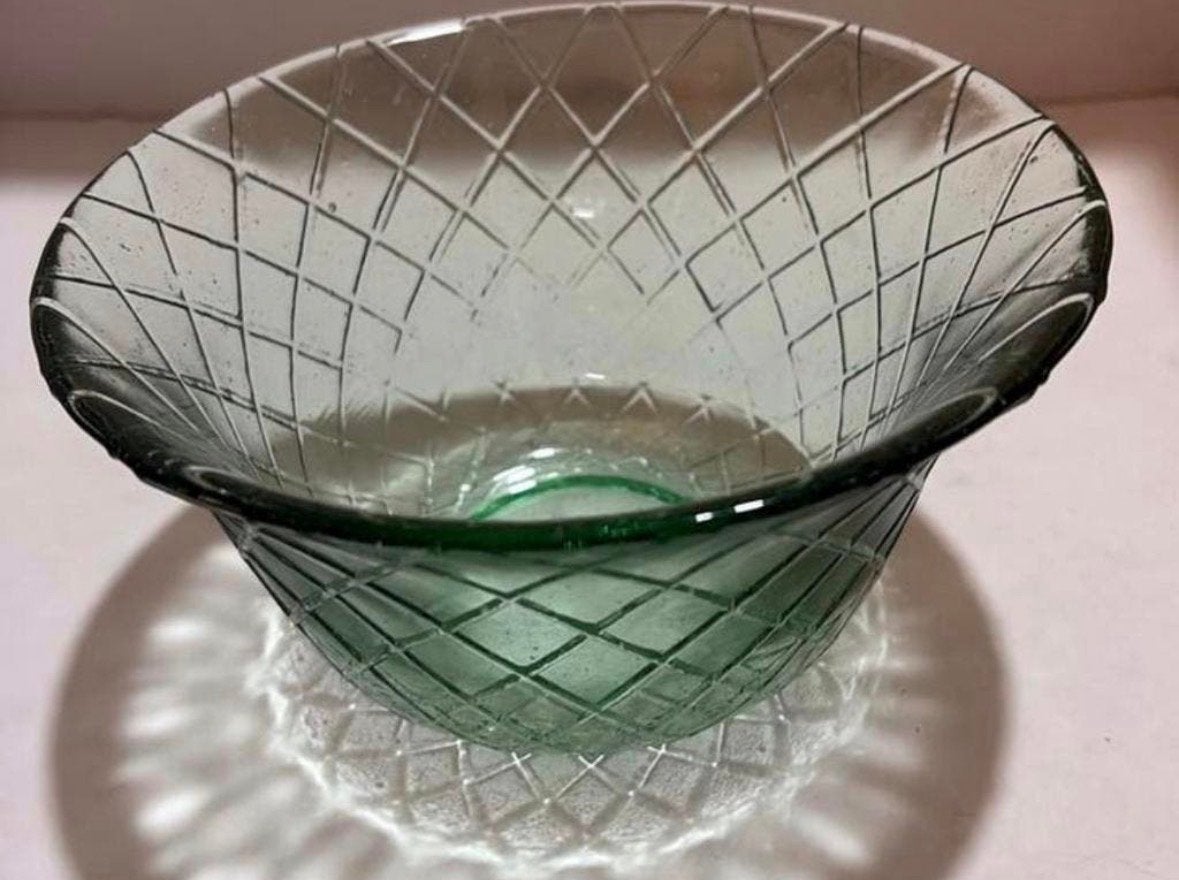 Lyngby Glas Sorrento Saladekom - Groen Glas met Geometrisch, Ophalen of Verzenden
