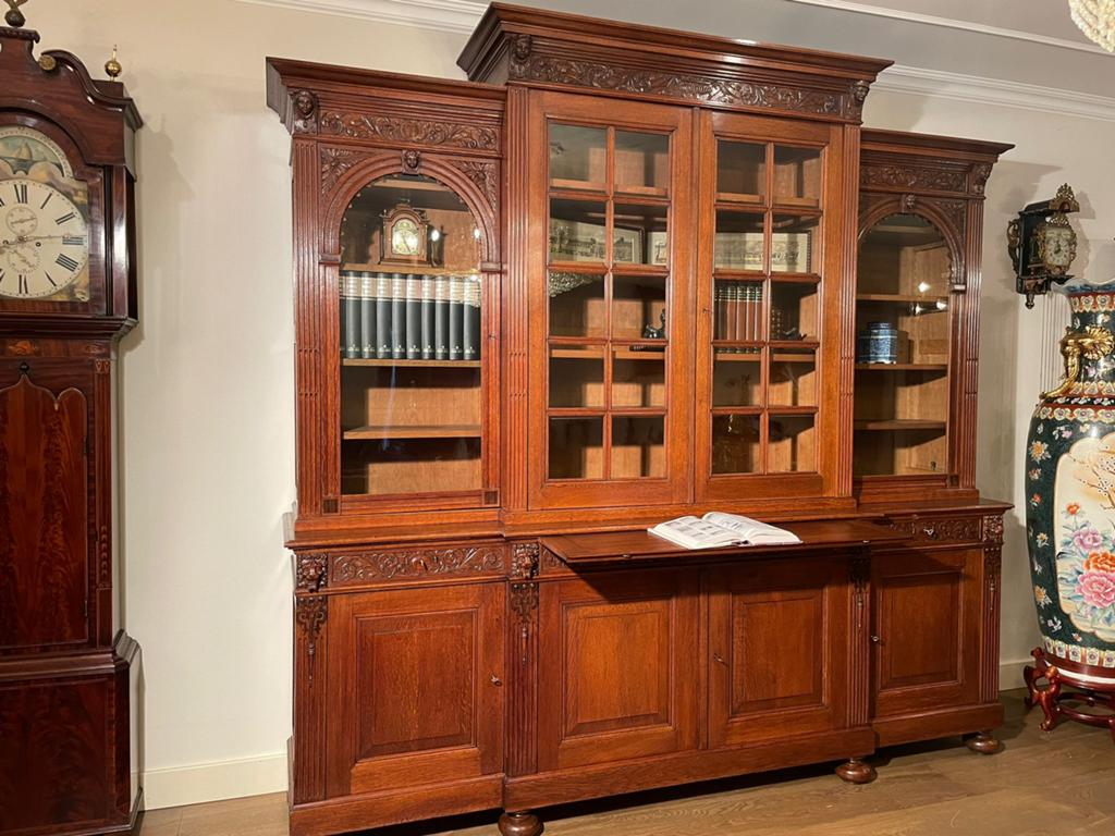 Grote antieke heren boekenkast met breekfront, Ophalen, 200 cm of meer, Westeinde 326, Antiekhandel Jansen BOF