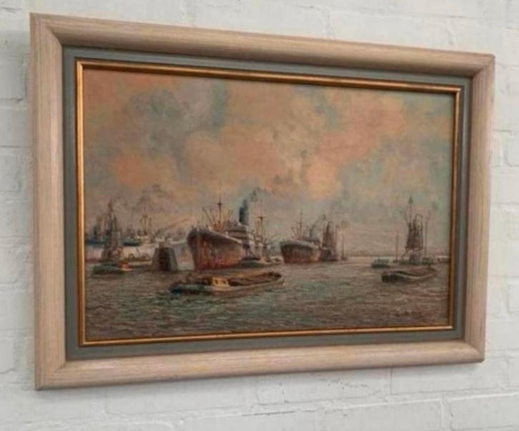 Schilderij van J Van Reyn haven gezicht rotterdam., Antiek en Kunst, Kunst | Schilderijen | Klassiek, Ophalen of Verzenden