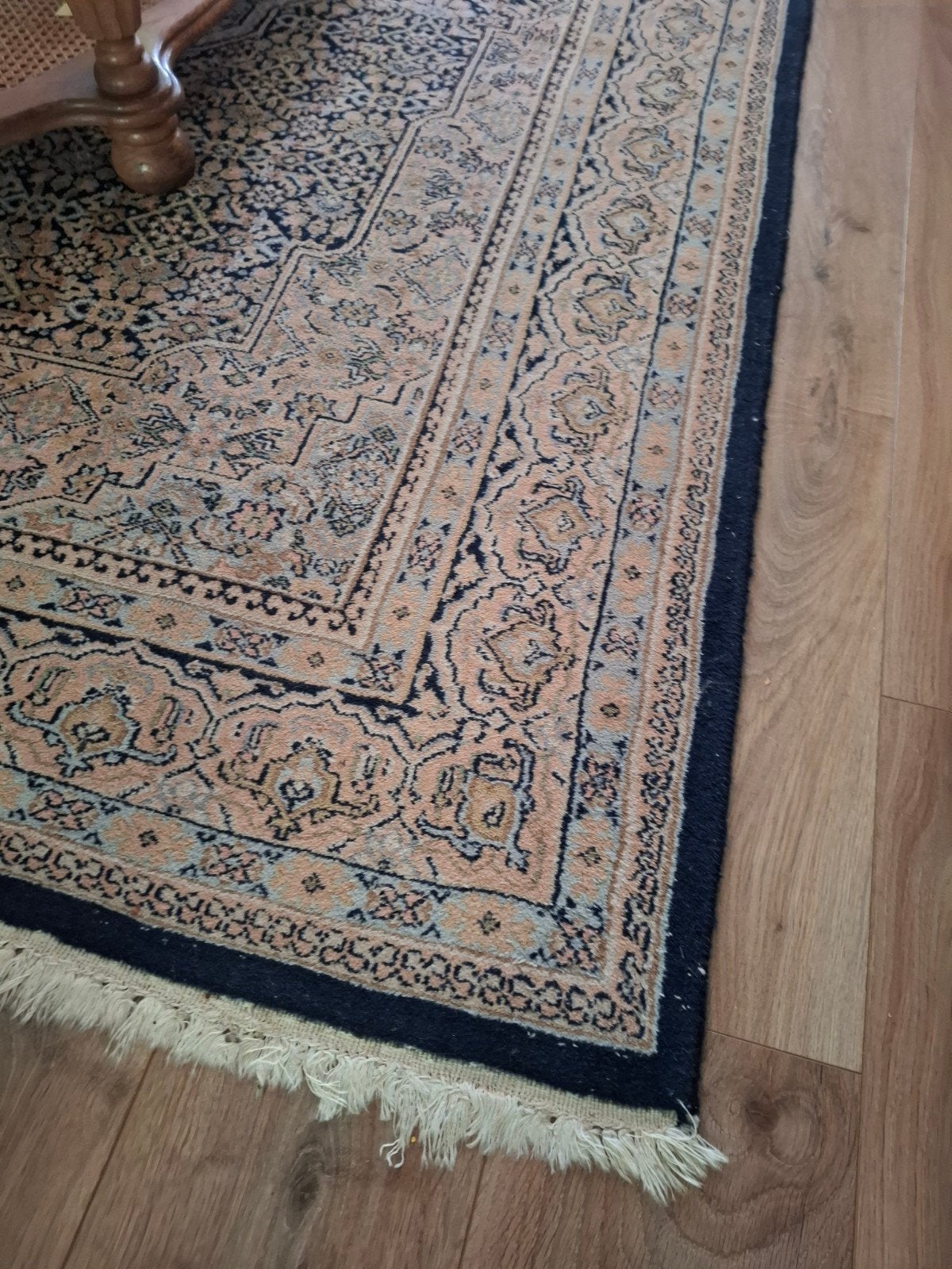Klassiek Perzisch tapijt - Blauw/Beige/roze met franjes, Ophalen, Gebruikt, Blauw, 150 tot 200 cm