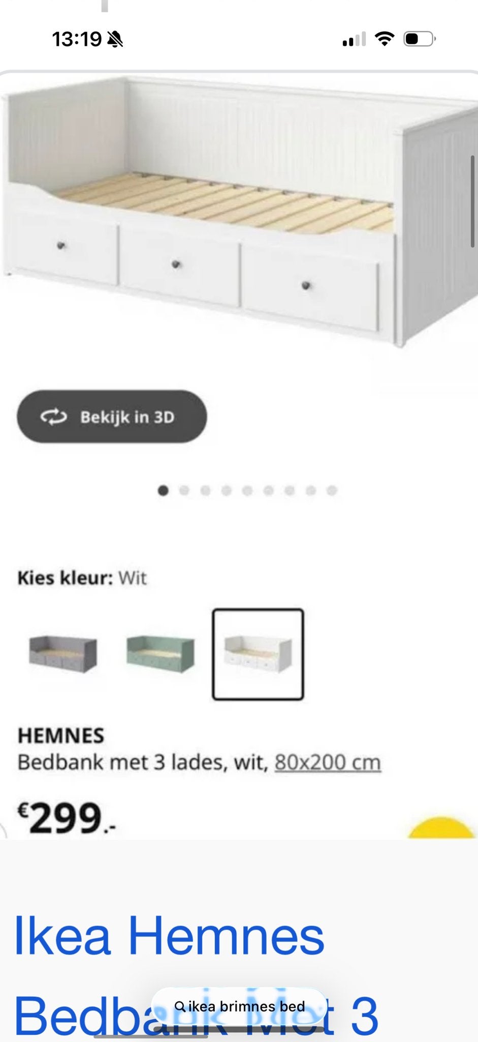 Ikea Hemnes bedbank met 3 lades - ZSM ophalen!, Ophalen, Gebruikt, Eenpersoons, Wit