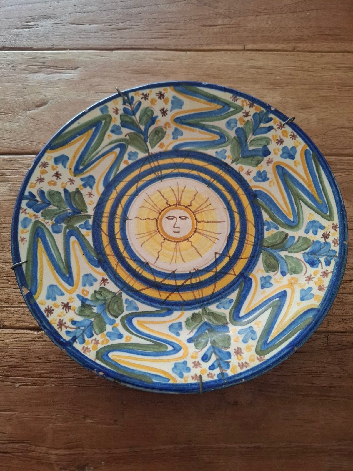Antiek Spaans majolica wandbord / lebrillo met zonmotief, Ophalen of Verzenden