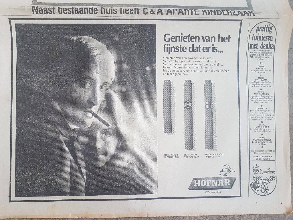 Advertentie Hofnar sigaren (1970), Verzamelen, Ophalen of Verzenden, 1960 tot 1980, Knipsel(s)
