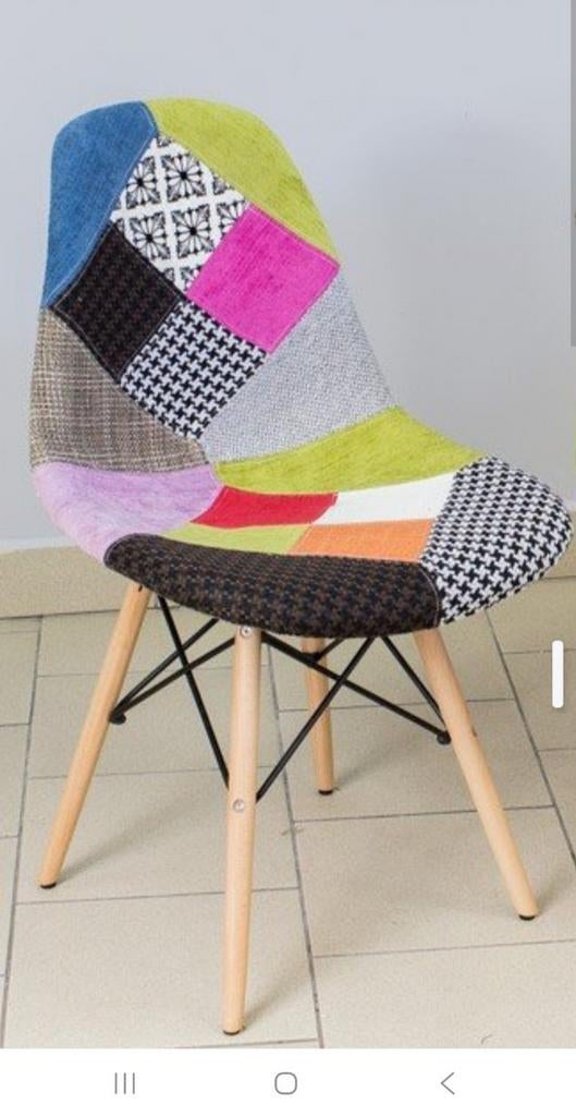 Patchwork Stoel - Kleurrijk en Uniek Design, Huis en Inrichting, Stoelen, Gebruikt, Eén, Hout, Metaal, Stof, Overige kleuren, Ophalen