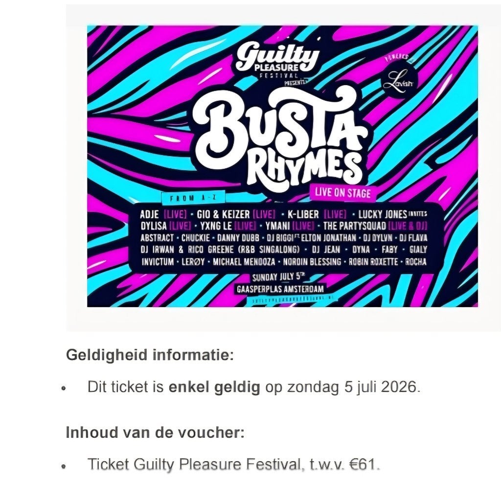 2 tickets voor Guilty Pleasure festival op 5 juli, Twee personen