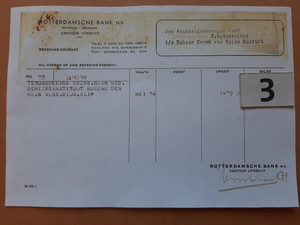 NSB MUSSERT  BANKAFSCHRIFT, Verzamelen, Ophalen of Verzenden, Landmacht, Nederland, Boek of Tijdschrift