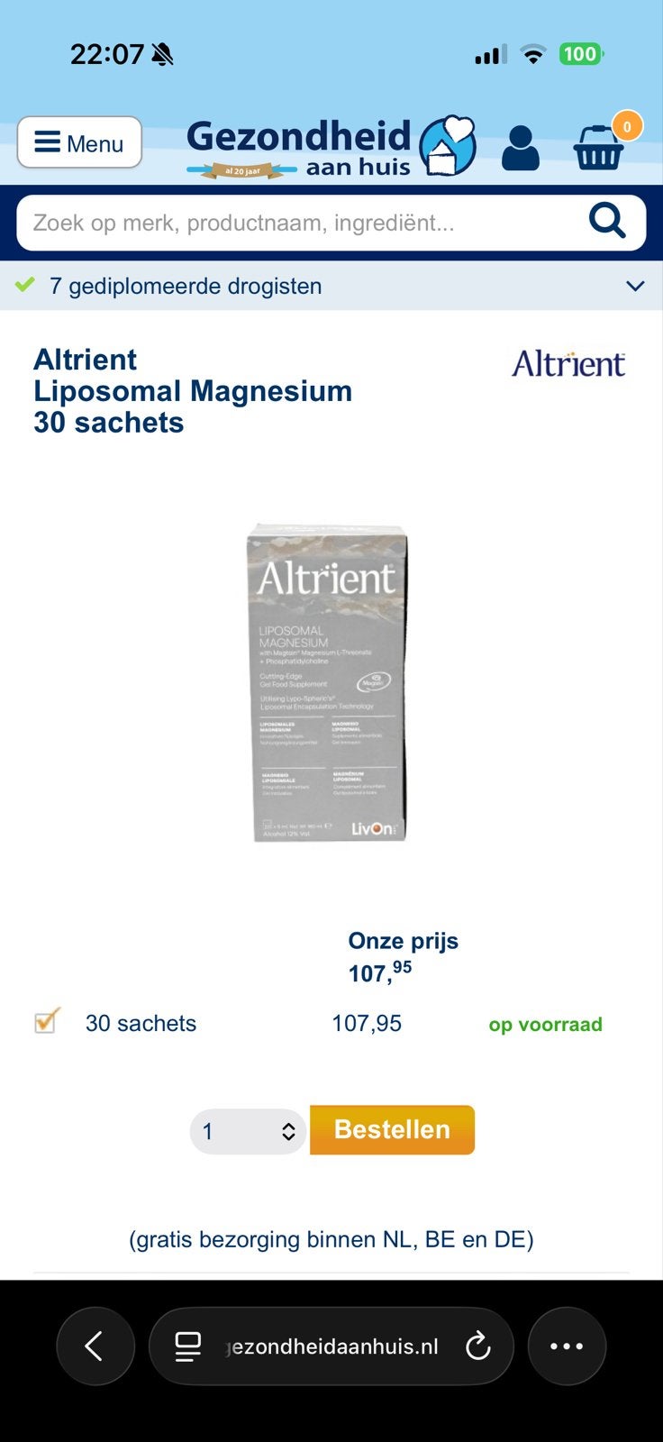 Altrient Liposomaal Magnesium - 30 sachets, Ophalen of Verzenden, Nieuw, Poeder of Drank