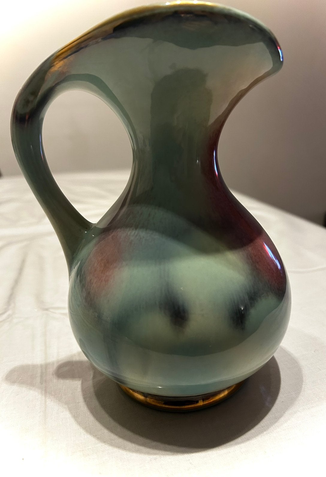 Vintage Keramiek Art nouveau vaasje met iriserende kleuren., Ophalen of Verzenden