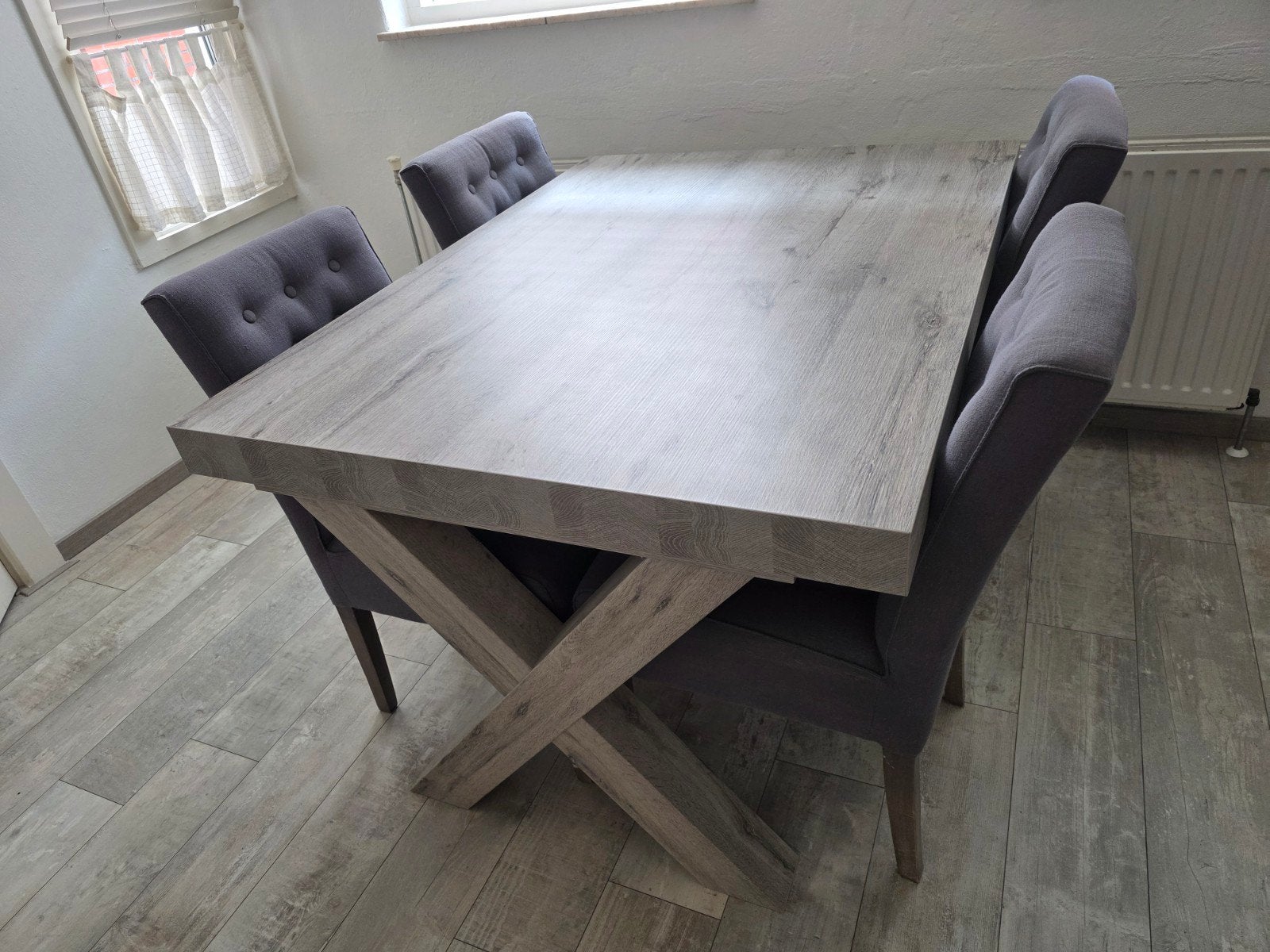 Leuke eettafel met 4 stoelen, Gebruikt, Ophalen of Verzenden, Vier personen, Rechthoekig