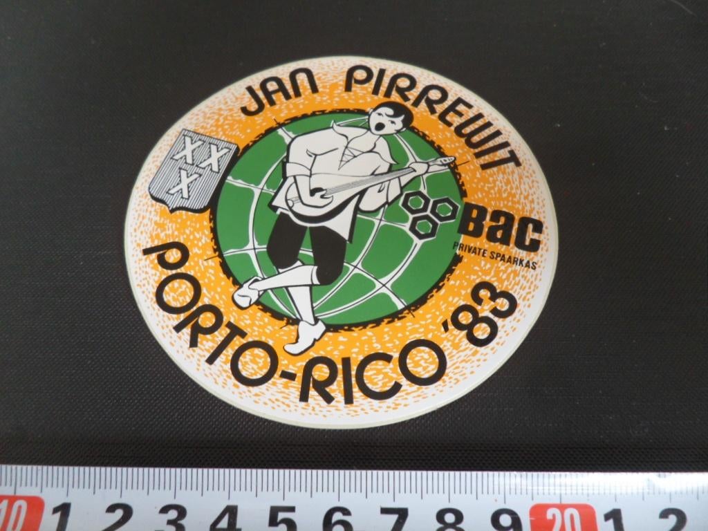 sticker Jan Pirrewit Porto-Rico '83 BAC Private spaarkas, Ophalen, Zo goed als nieuw