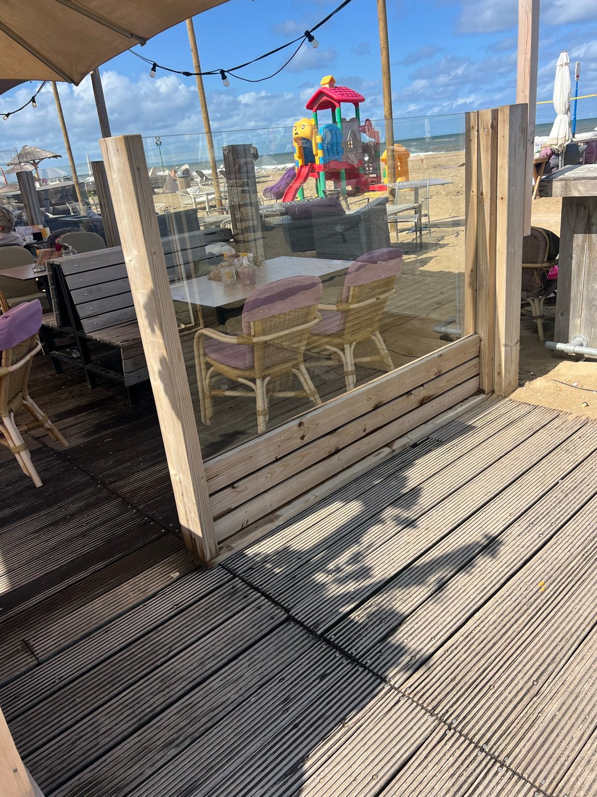 15 schitterende terras schermen met veiligheidsglas 2 meter, Ophalen, Gebruikt, Hout, 200 cm of meer