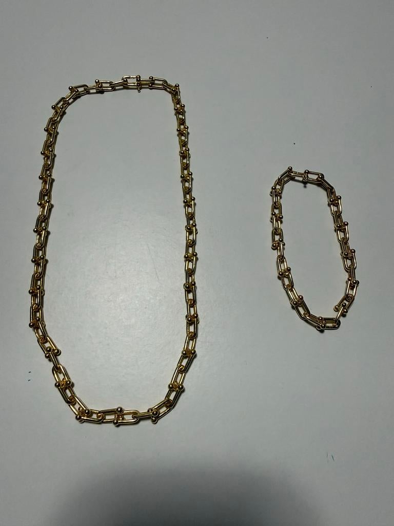 Zilver 925 Gold Plated Ketting en Armband Set, Ophalen of Verzenden, Nieuw, Goud, Zilver