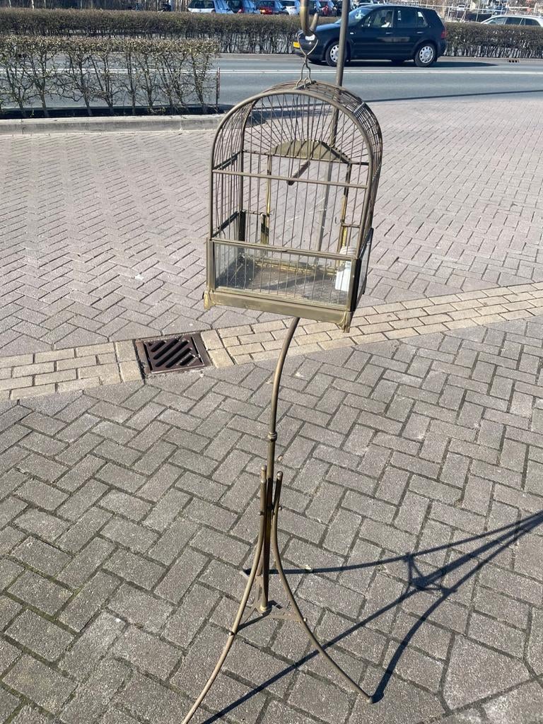 Antieke vogelkooi met standaard, Ophalen of Verzenden