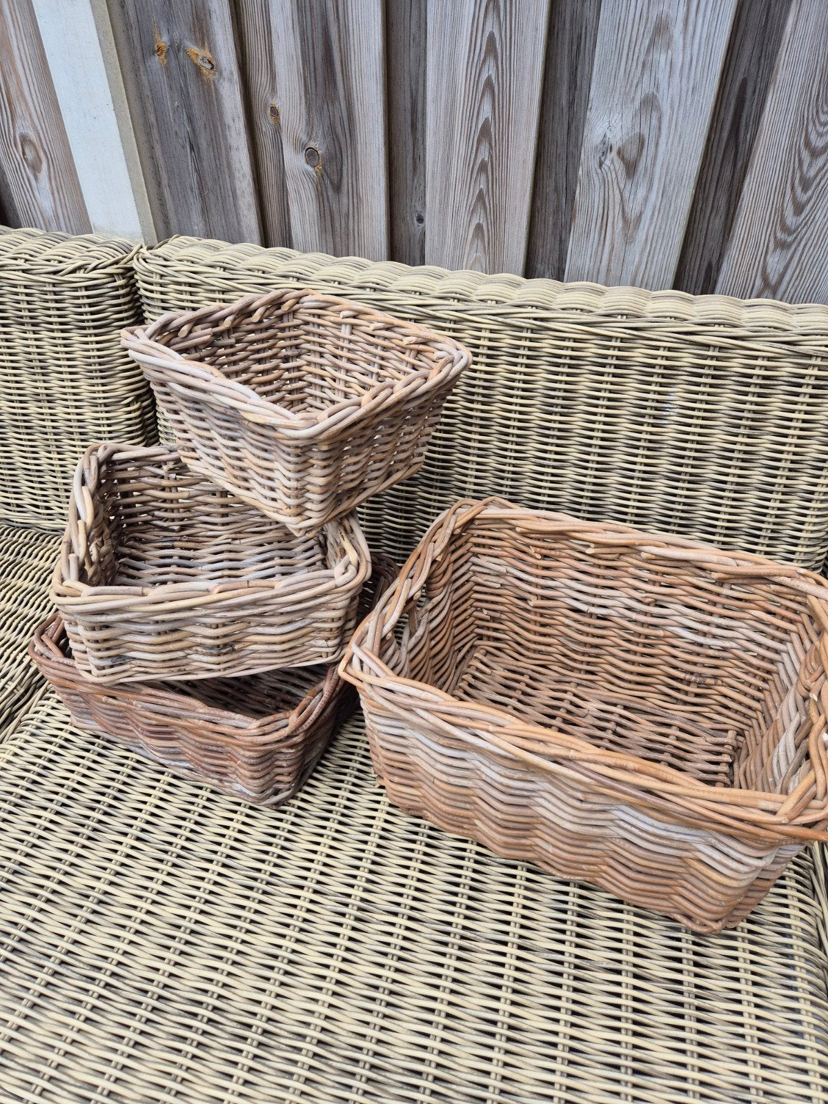 Set van 4 rotan manden - Diverse maten, Gebruikt, Mand, Ophalen of Verzenden, Riet