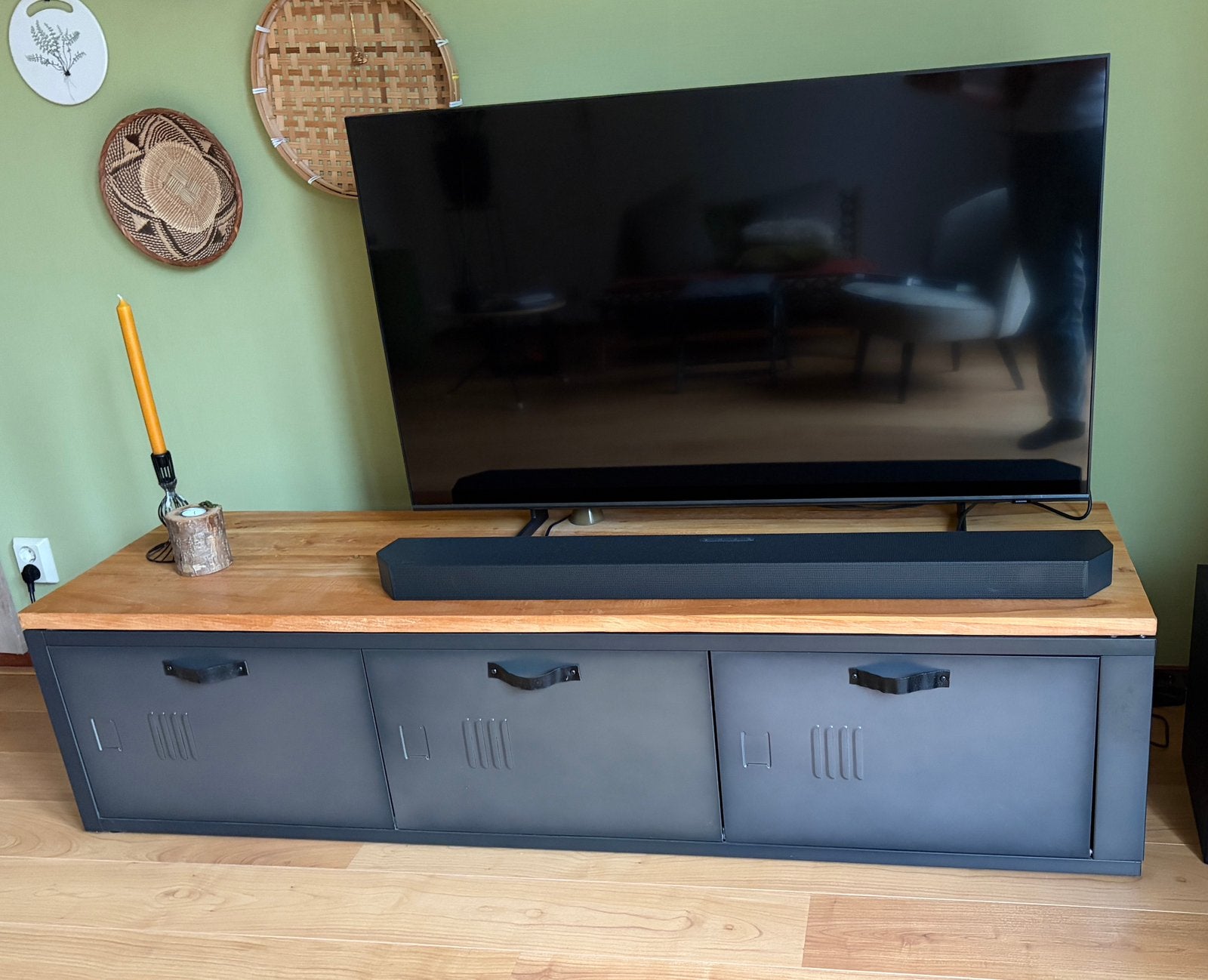 TV meubel, Ophalen, Minder dan 50 cm, Teakhout, Zo goed als nieuw