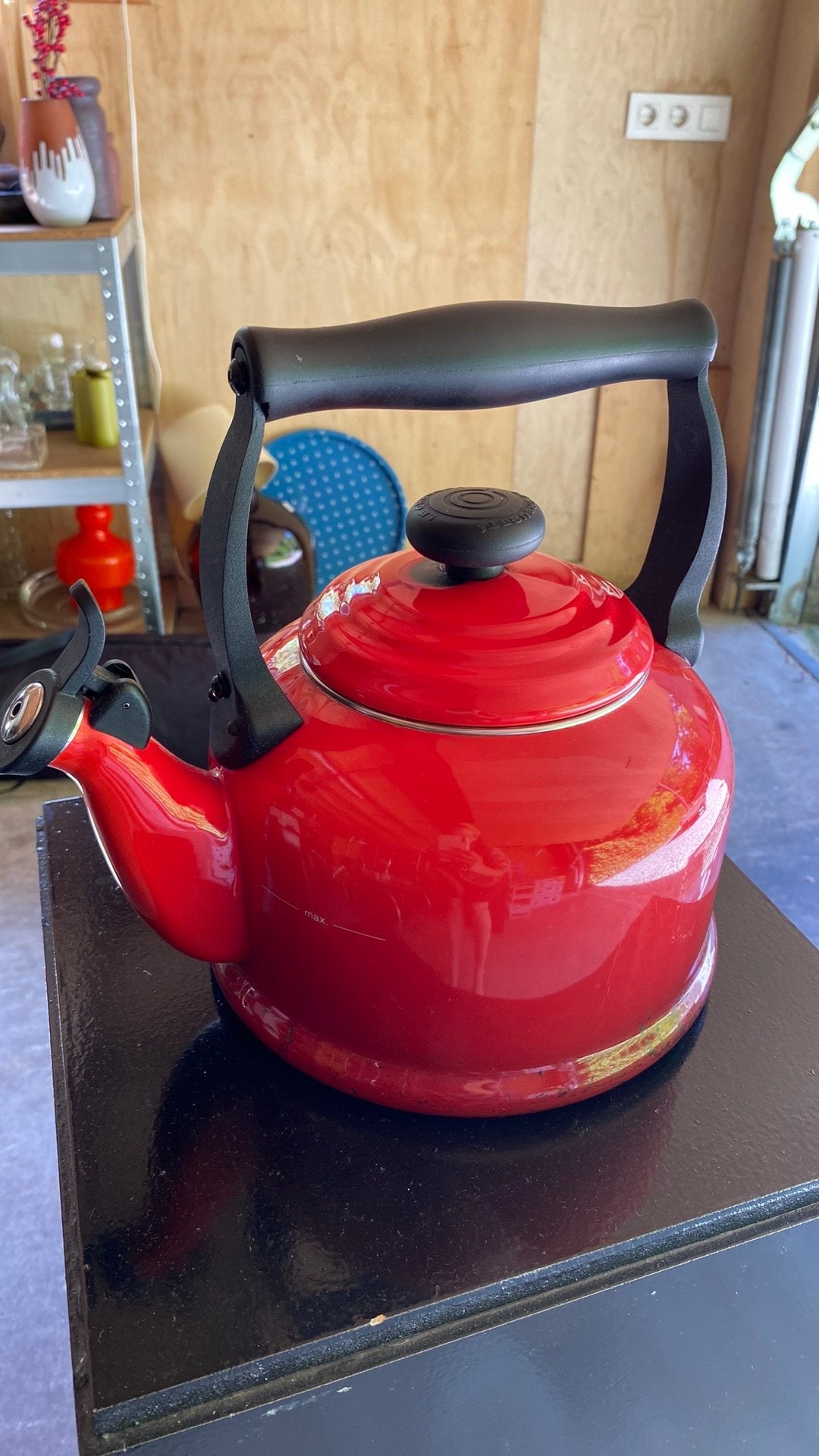 Le Creuset tradition fluitketel 2,1 liter kersenrood rood, 2 liter of meer, Ophalen of Verzenden, Gebruikt