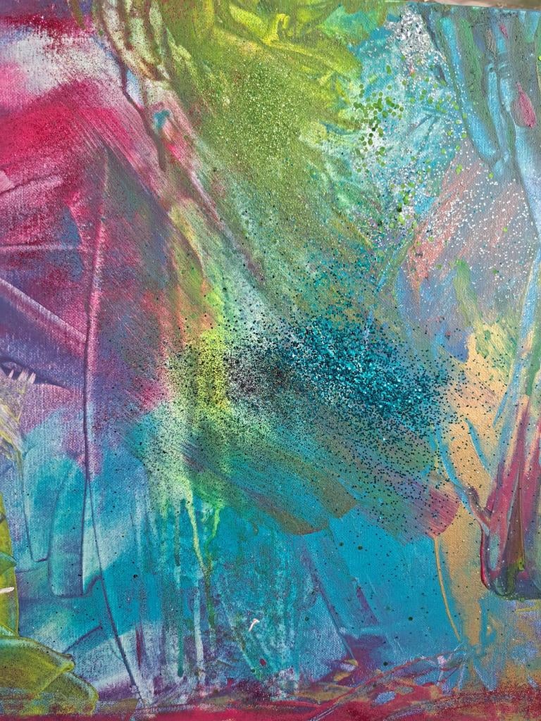 Kleurrijk abstract acryl schilderij 50x50, Ophalen of Verzenden