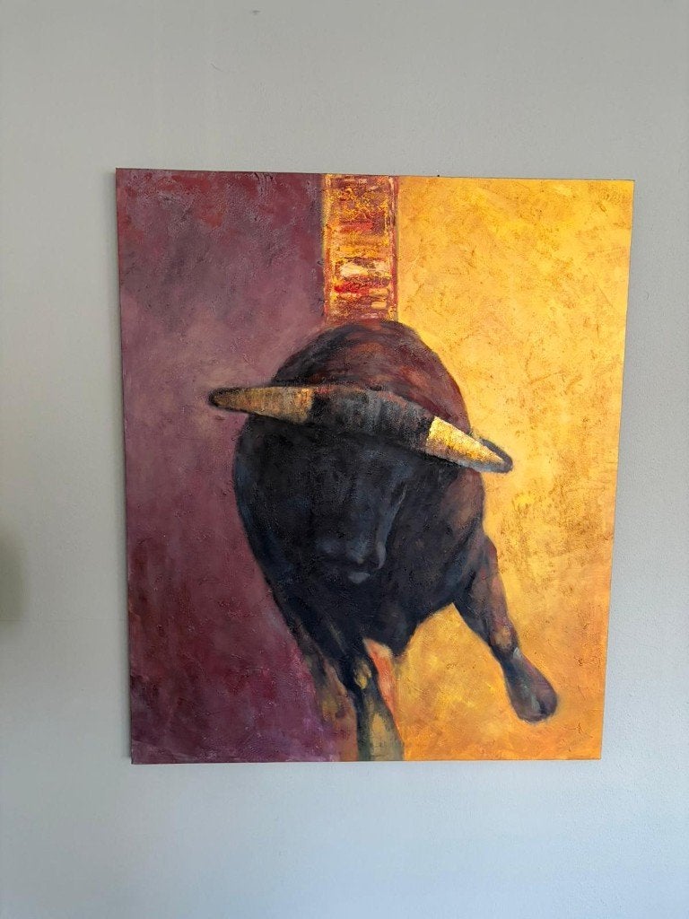 Muurdecoratie/Schilderij Stier - 100x120, Antiek en Kunst, Ophalen
