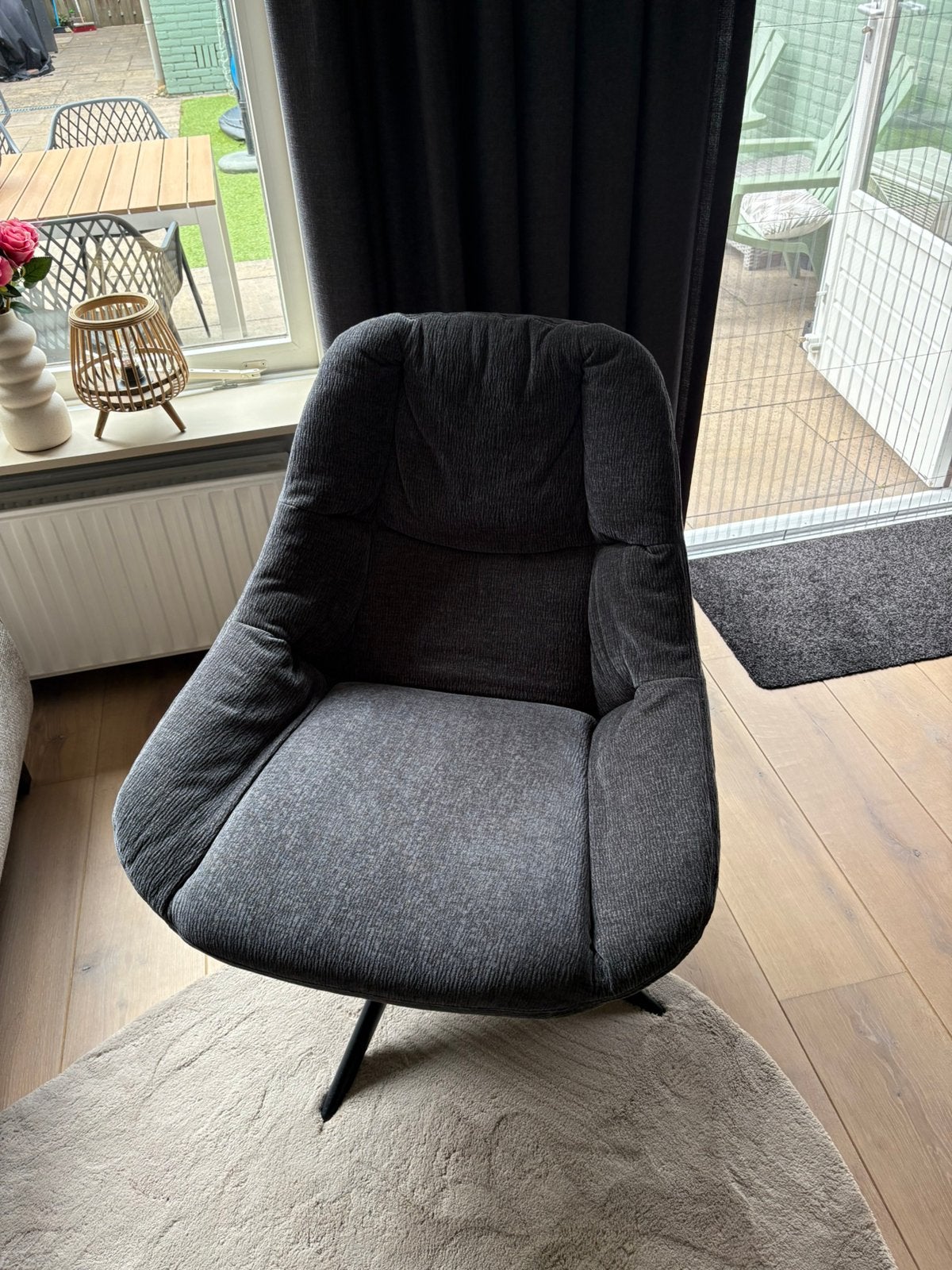 Antraciet grijze draai stoel (fauteuil), Huis en Inrichting, Fauteuils, Ophalen, 75 tot 100 cm, Zo goed als nieuw, Stof
