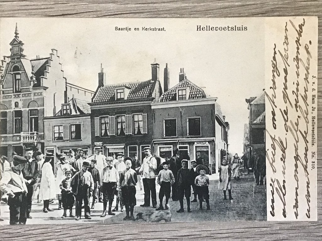 Oude Ansichtkaart Hellevoetsluis Baantje en Kerkstraat 1903, Ophalen of Verzenden, Voor 1920, Gelopen, Zuid-Holland