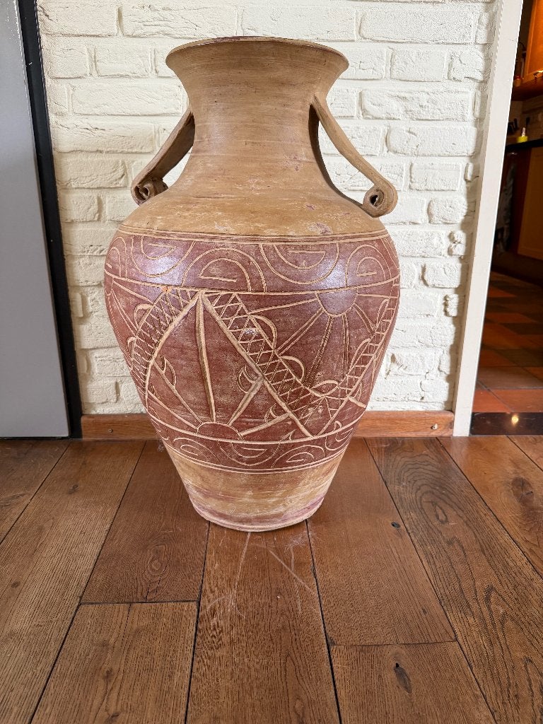 Grote Zware Terracotta Vloervaas, Huis en Inrichting, Woonaccessoires | Vazen, Zo goed als nieuw, Overige kleuren, Overige materialen