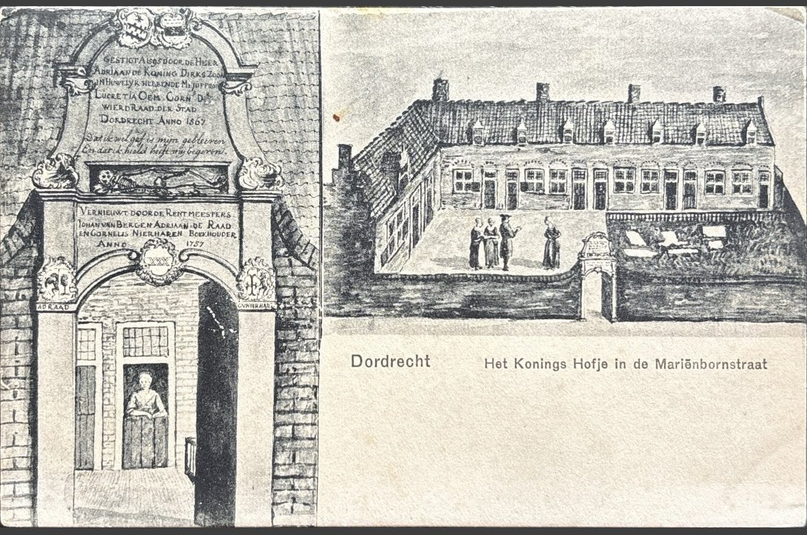 Dordrecht, het koningshofje in de Marienbornstraat, Ophalen of Verzenden, Voor 1920, Ongelopen, Zuid-Holland