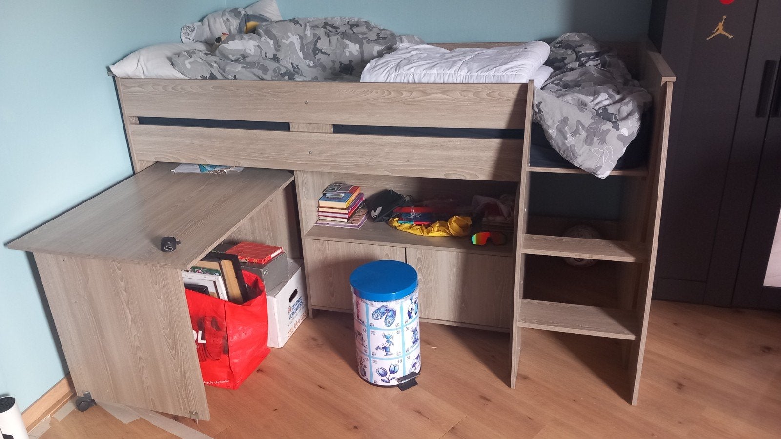 2 Halfhoogslapers met bureau en opbergruimte, Ophalen, 85 tot 100 cm, Gebruikt, Hoogslaper of Stapelbed