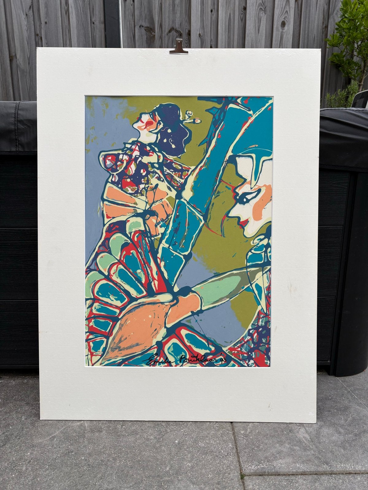 Emeke Buitelaar - Kleurrijke Zeefdruk '93, Antiek en Kunst, Kunst | Litho's en Zeefdrukken, Ophalen, Met passe-partout, Portret en Figuren