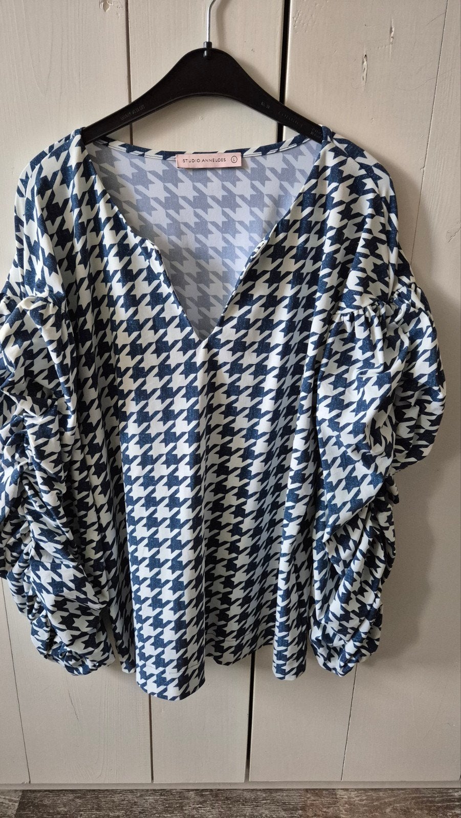 Studio Anneloes blouse met pied-de-poule print, Studio Anneloes, Blauw, Maat 42/44 (L), Ophalen of Verzenden