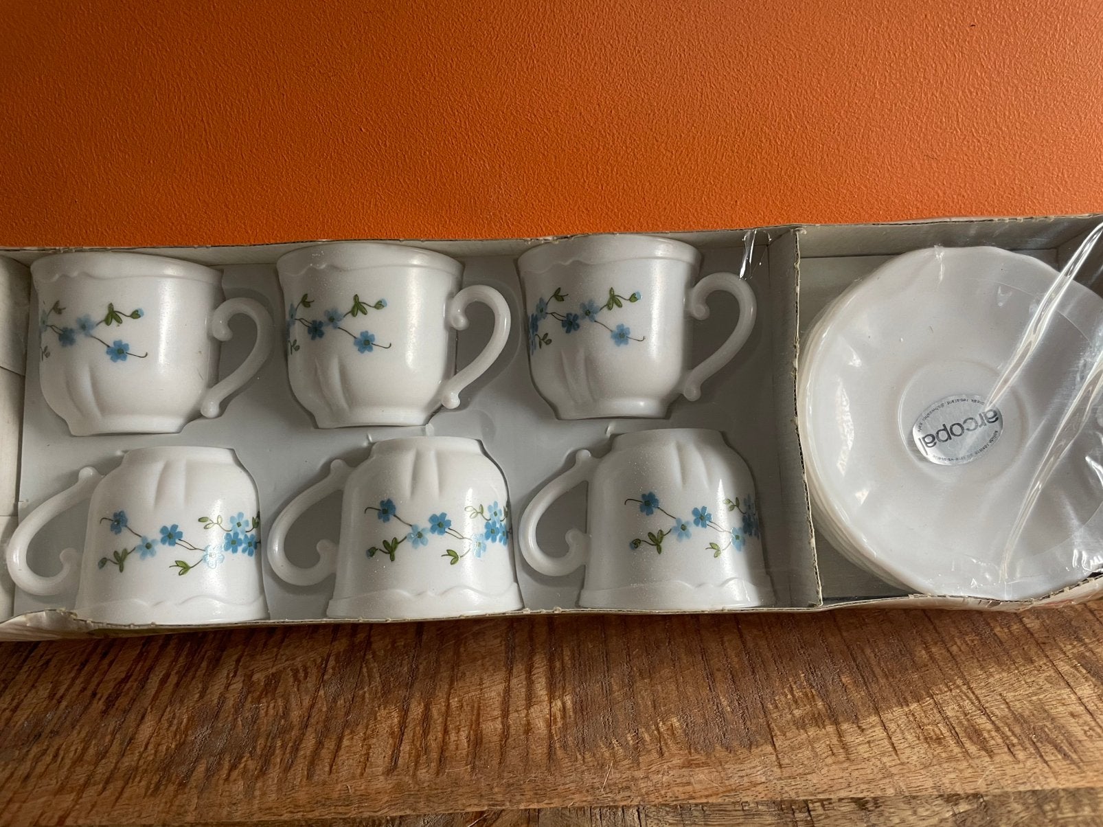 Vintage Arcopal Veronica / Myosotis 6 kopjes + schotels, Ophalen of Verzenden