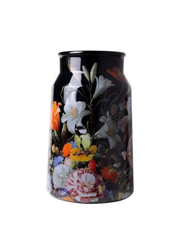Heinen Delfts Blauw Vaas Melkbus Stilleven Zwart 32cm, 32 cm, Met patroon/structuur, Zwart, Nieuw
