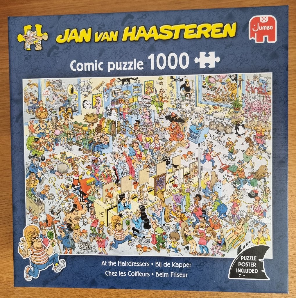 Legpuzzel 1000 stukjes. Jan van Haasteren: Bij de Kapper, Ophalen of Verzenden, 500 t/m 1500 stukjes, Nieuw, Legpuzzel