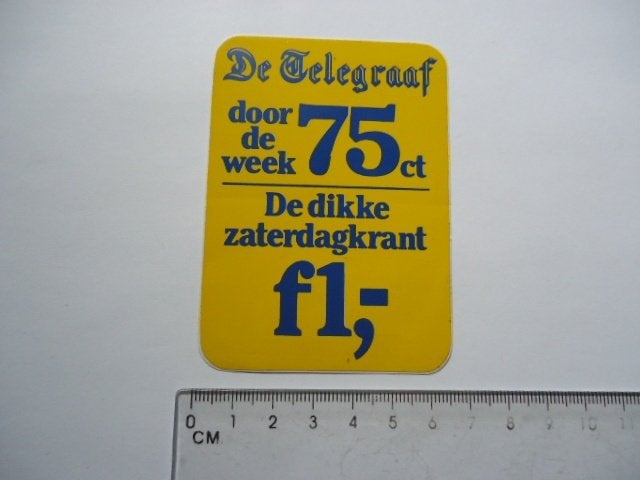 sticker oud Telegraaf krant 75 cent 1 gulden courant mokum, Verzenden, Zo goed als nieuw, Bedrijf of Vereniging