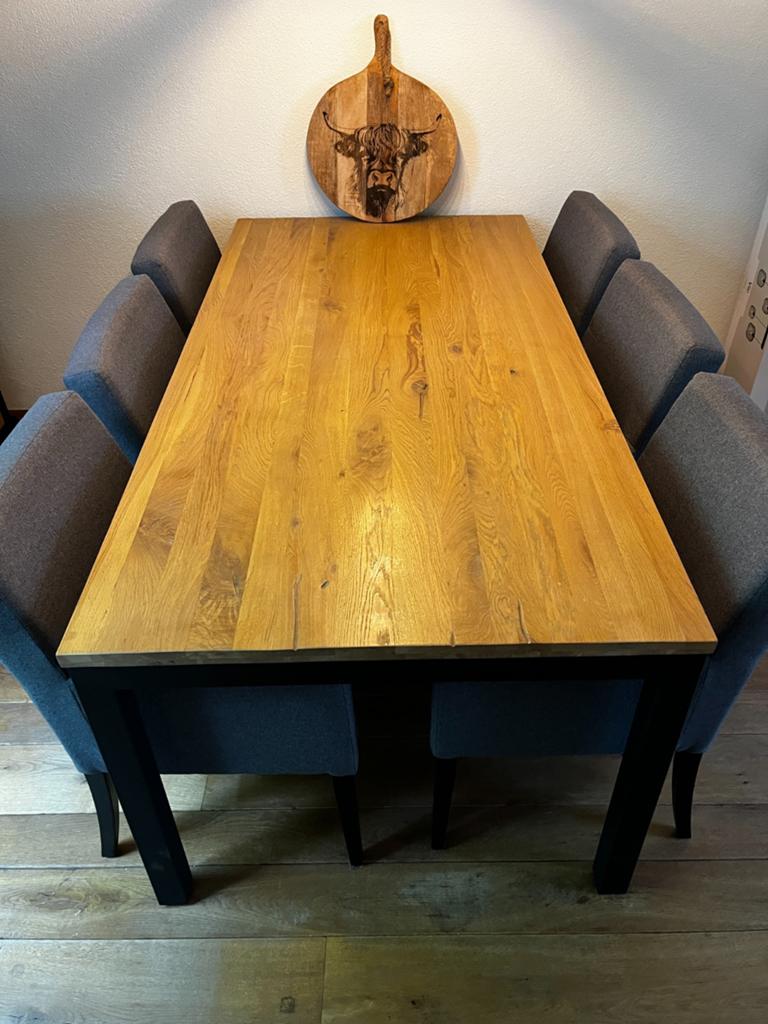 Eiken eettafel Santos, Huis en Inrichting, Tafels | Eettafels, Zo goed als nieuw, 50 tot 100 cm, 200 cm of meer, Rechthoekig, Metaal