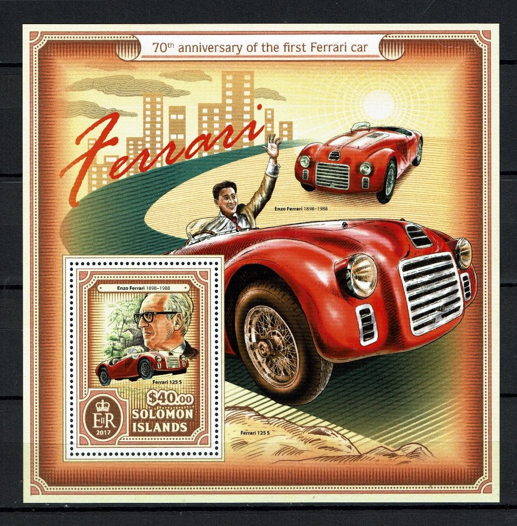SOLOMON ISL 2017 PF BLOK FERRARI AUTO CARS AUTO'S 1, Ophalen of Verzenden, Postfris, Auto's