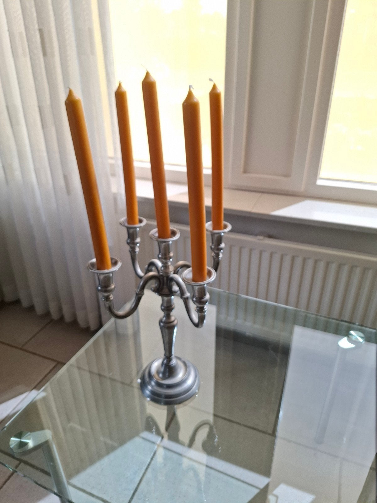 5-armige tinnen kandelaar, Antiek en Kunst, Antiek | Tin, Ophalen of Verzenden