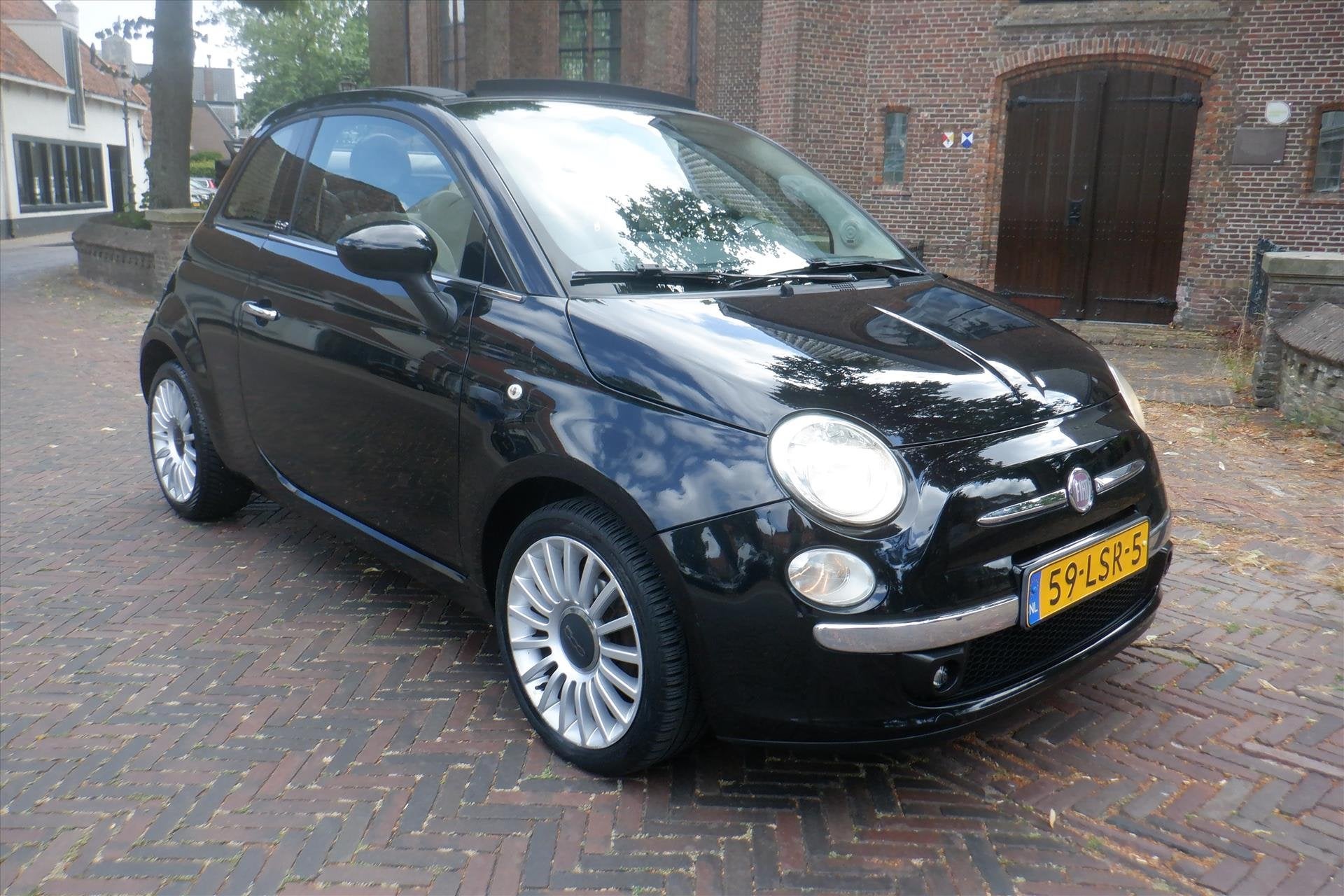 Fiat 500 1.2 Lounge - PDC-AIRCO-109.000 KM, Gebruikt, 4 cilinders, Leder en Stof, Zwart
