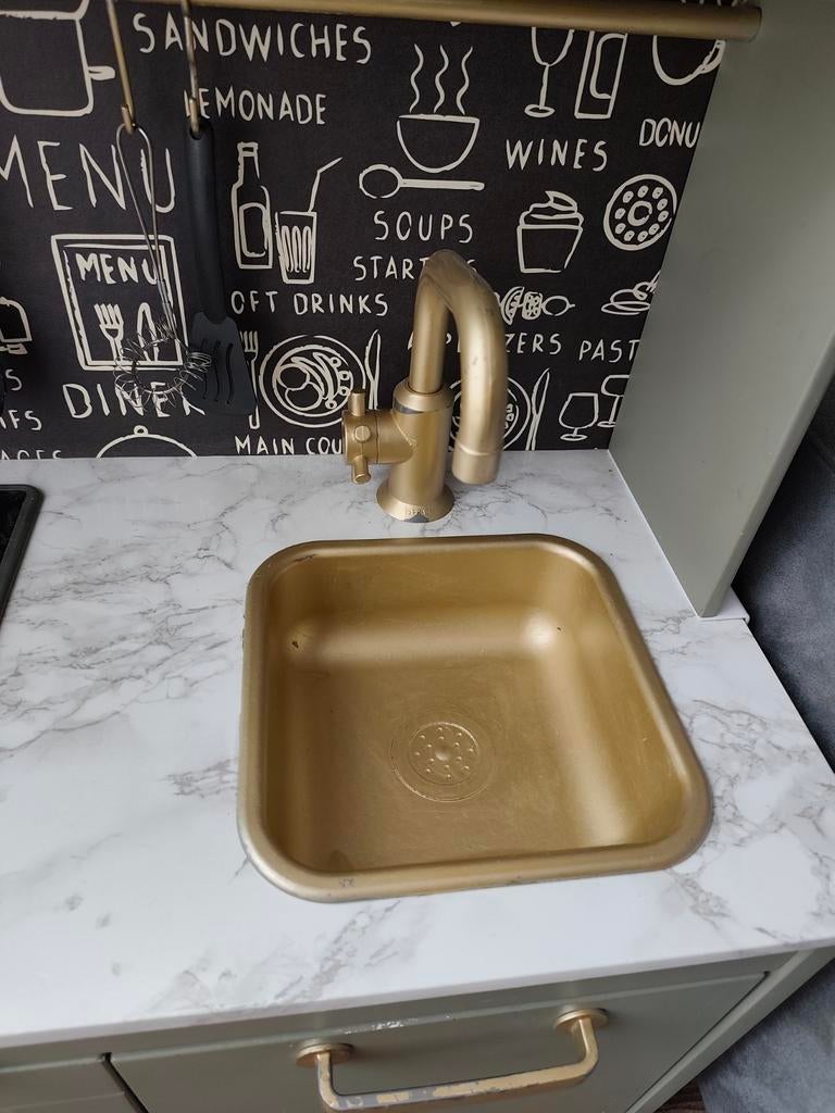 Ikea houten speelgoedkeuken met zelfgemaakte achterwand, Ophalen of Verzenden, Gebruikt, Hout, Speelkeuken