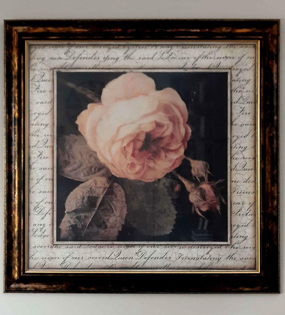 Wanddecoratie - ingelijste afbeelding roos (82 x 82 cm), Ophalen, Schilderij, Hout, Meerkleurig