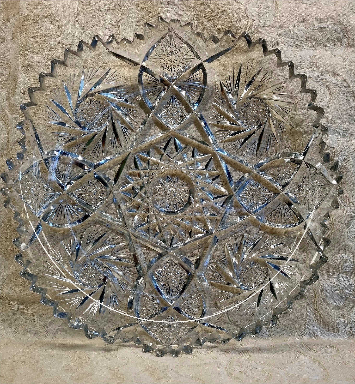 ANTIEKE KRISTALLEN FRUITSCHAAL ROND 1940, Antiek en Kunst, Antiek | Glas en Kristal, Ophalen of Verzenden