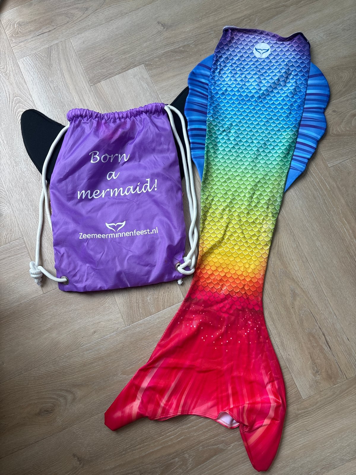 Zeemeerminnenstaart regenboog met monovin en tasje, Ophalen of Verzenden, Zo goed als nieuw, Meisje