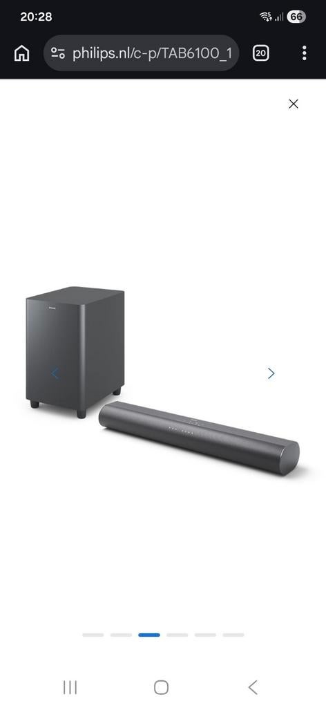 Philips TAB6100 Soundbar 2.1 met draadloze subwoofer, Ophalen, Bluetooth, Nieuw