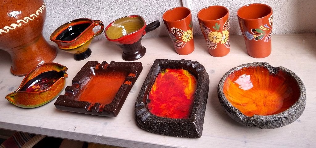 9 stuks oranje keramiek aardewerk vintage Brutalist, Antiek en Kunst, Ophalen of Verzenden