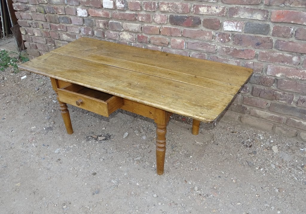antieke franse grenen salontafel tafel met lade, Ophalen