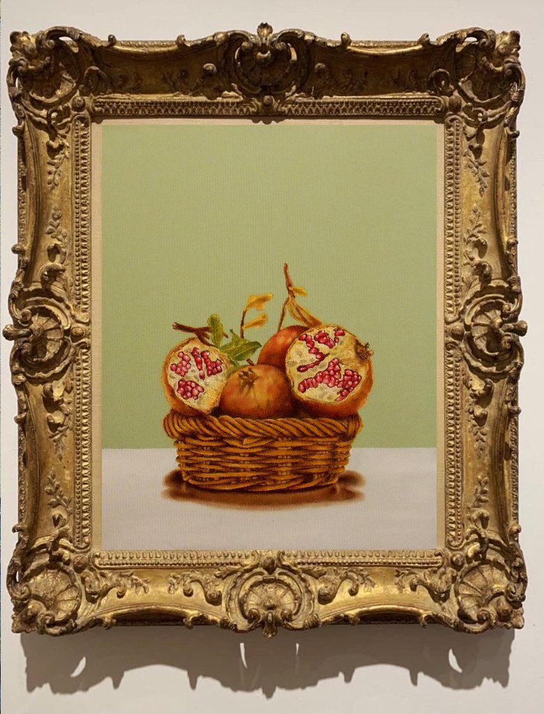 "Stilleven met granaatappels"  Schilderij., Verzenden, Handgeschilderd