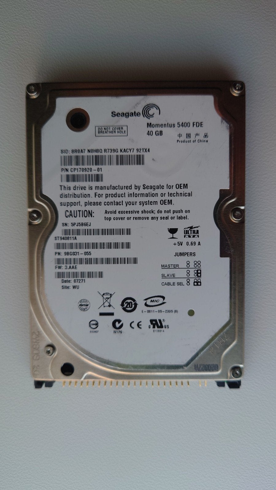Nieuwe Seagate 40GB 5400rpm 2,5" IDE laptop harddisk, Intern, HDD, Nieuw, Ophalen of Verzenden