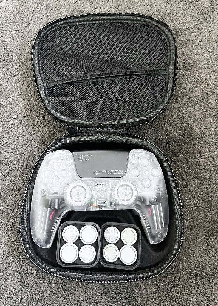 HexGaming Phantom pro controller PS5/PC + case & 8 sticks, PlayStation 5, Ophalen of Verzenden, Zo goed als nieuw, Controller