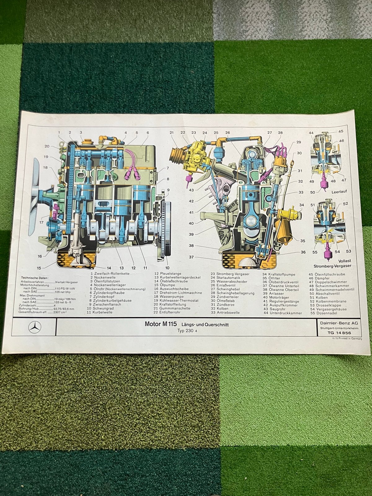 Originele Mercedes M115 motor poster type 230.4  (1973), Ophalen of Verzenden, Gelezen, Mercedes