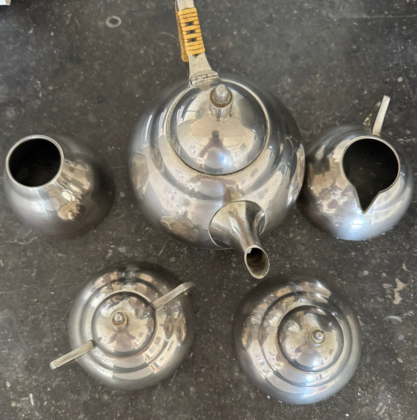 Vintage Hollands tinnen theeservies Daalderop Tiel – 5-delig, Ophalen of Verzenden